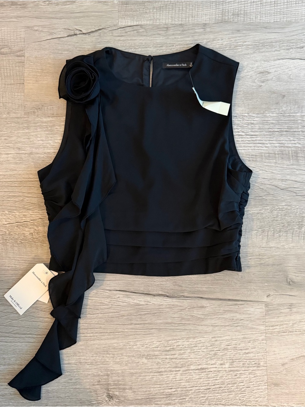 Abercrombie & Fitch Black Ruffled Rosette Sleeveless Camisole